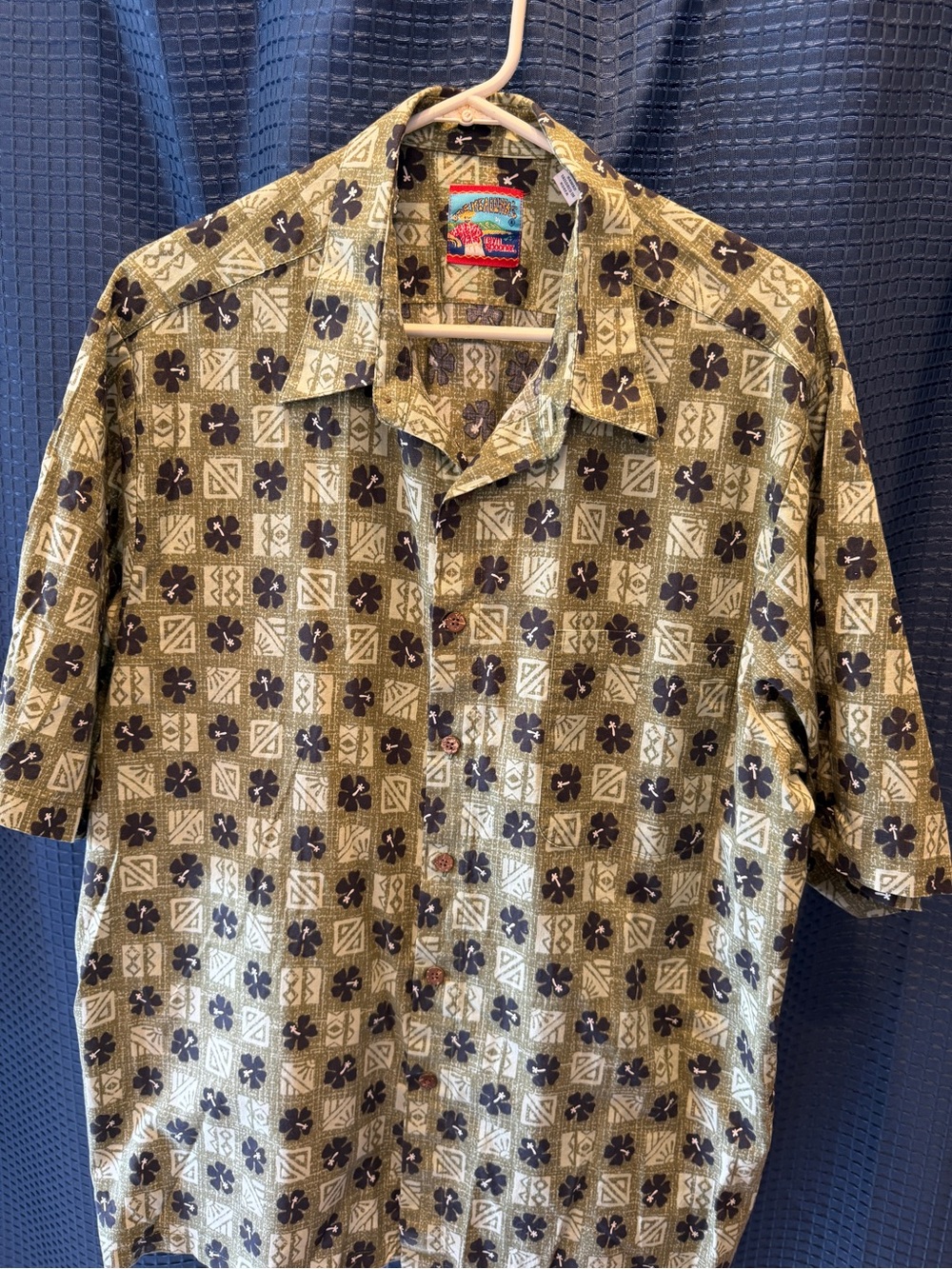 Reyn spooner Joe Kealoha Olive and Black Floral Geometric Camp Shirt